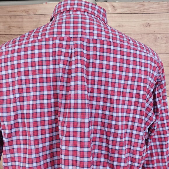 ROUNDTREE & YORKE LONG SLEEVE RED BLUE PLAID BUTTON DOWN SHIRT MENS SIZE L - Picture 5 of 7